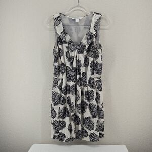 Diane Von Furstenberg Black & White Sleeveless Silk Printed Midi Dress Size 10